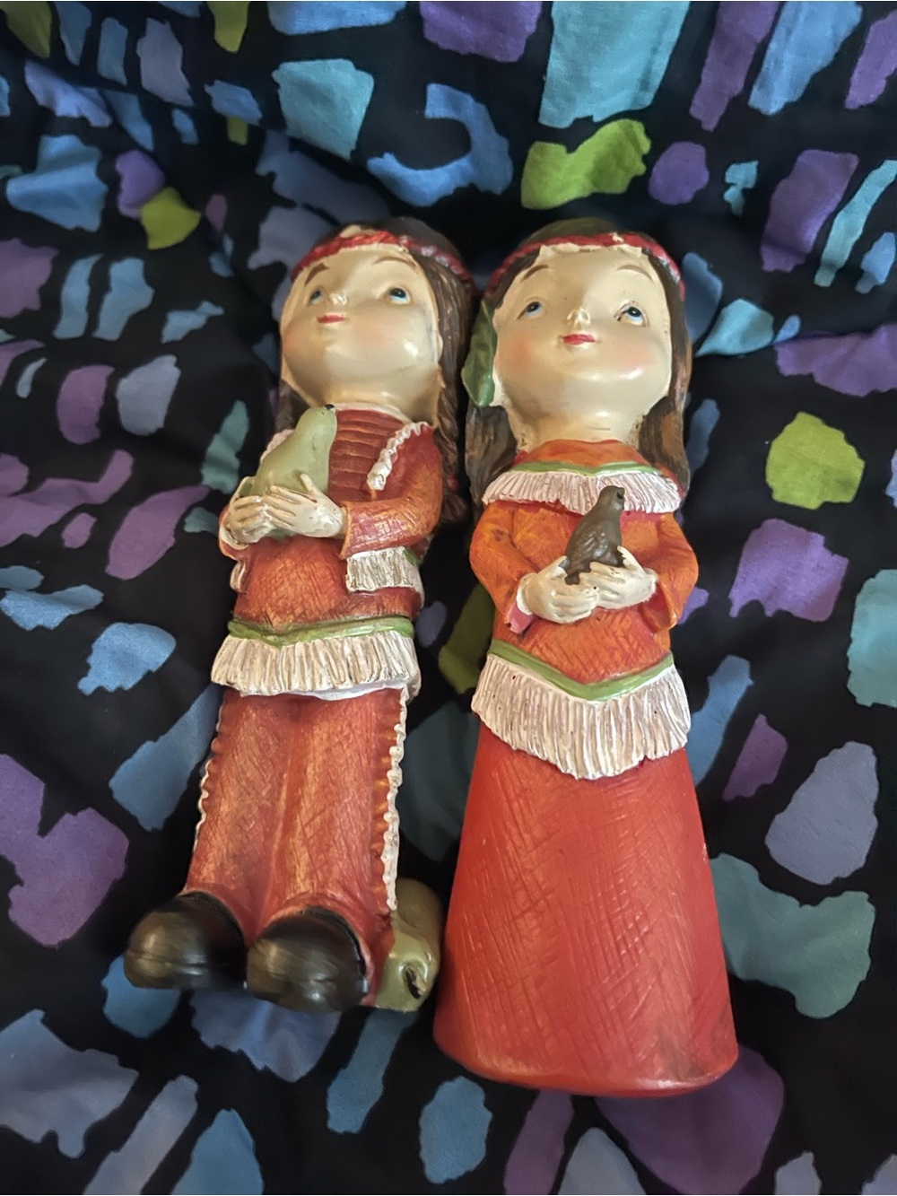 Set of 2 Native American Children Figurines M.D. Fall Harvest